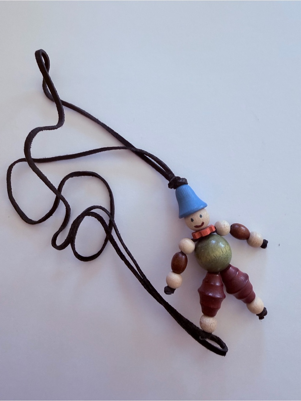 NEW Czech Prague Wooden Doll Necklace Pendant Handmade Hand Crafted Blue Hat